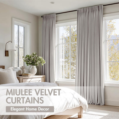 MIULEE Silver Velvet Curtains Thermal Insulated Blackout Curtain Drapes for Bedroom Living Room Darkening 90 Inches Long Curtains Panels Rod Pocket Set of 2