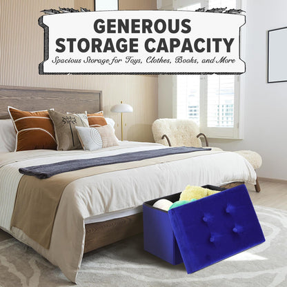 LINMAGCO Storage Ottoman Folding Foot Stool Velvet Foot Rest with Padded Modern Ottoman with Storage for Living Room Puppy Step Stool 17x13x13in(Navy)