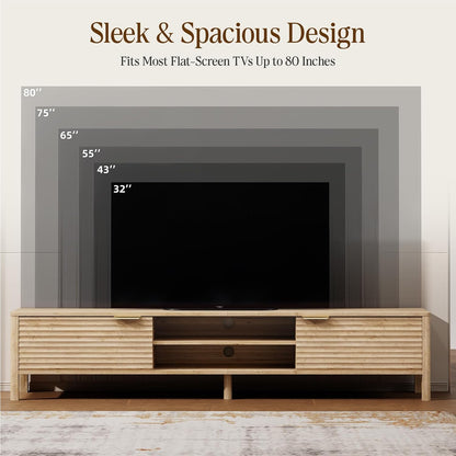 TV Stand for Living Room - up to 80 Inch TVs Mid Century Modern Entertainment Center with Storage and Adjustable Shelves, Media Console Table Oak 70"