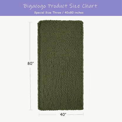Bigacogo Chunky Knit Throw Blanket for Couch, 40x80 inches, 100% Hand Knitted with Thick Jumbo Chenille Yarn, Cozy Soft Large Rope Knot Cable Crochet Blankets for Sofa Bed Living Room, Yellow Green