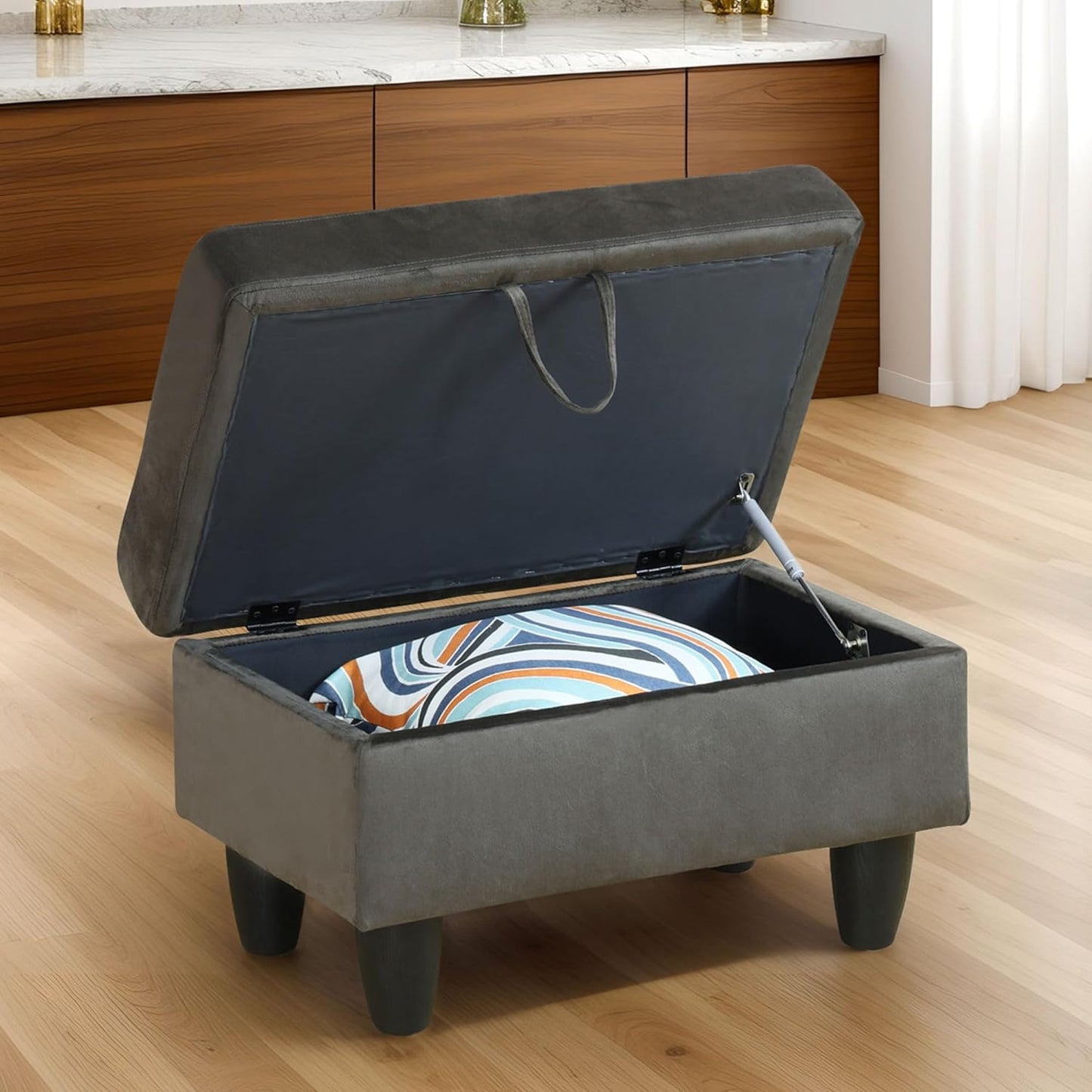 Ottoman Rectangular Storage Ottoman Bench, Flannel Footrest Stool Footstool with Lid for Living Room, Bedroom, Entryway, Brown, 28.5"x19"x17.5"