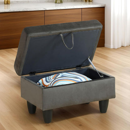 Ottoman Rectangular Storage Ottoman Bench, Flannel Footrest Stool Footstool with Lid for Living Room, Bedroom, Entryway, Brown, 28.5"x19"x17.5"