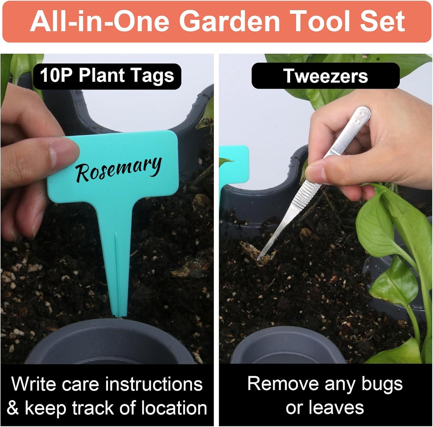 DUNCHATY Stackable Planter, Vertical Strawberry Planter with Garen Tool Set, Self Watering Garden Planter Indoor/Outdoor 7 Tier Herb Planter Pots for Growing Vegetables and Succulents, Dark Gray