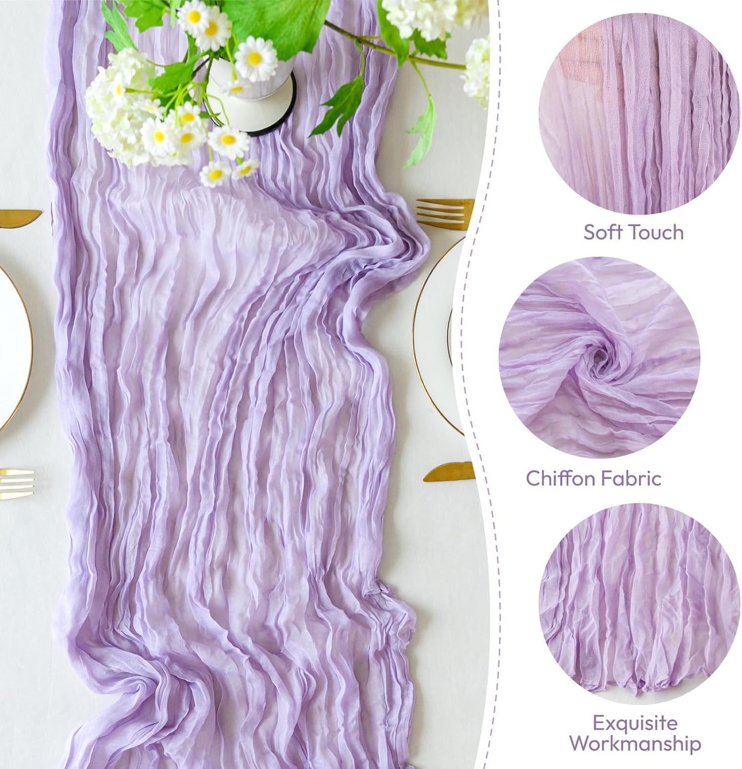 Sioloc 10 Pack Lilac Purple Lavender Cheesecloth Table Runner Fall Autumn Decor for Home 10ft Table Cloth for Tea Wedding Birthday Party Baby Bridal Shower Halloween Thanksgiving