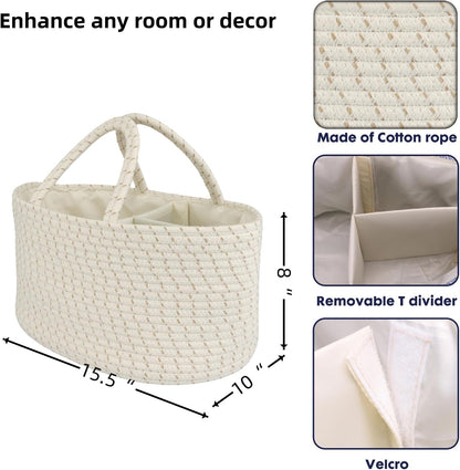 Diaper Caddy Organizer Cotton Rope Baby Basket Nursery Storage and Portable Tote Bag for Car Ideal Baby Shower Gifts and Registry Must-Have for Newborn Essentials Large striped
