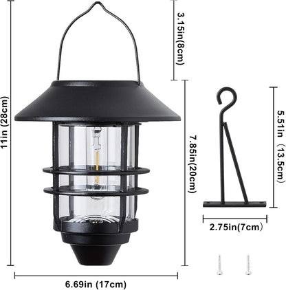 Solar Lantern Outdoor Lights, Hanging Waterproof Lantern Lights with Wall Mount Kit for Garden Porch Fence 2 Pack