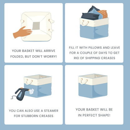 OrganiHaus 13x13 Cube Storage Bins 4 Pack, Foldable Cube Storage Organizer w/ Rope Handles, Collapsible Fabric Bins for Toys, Clothes & Closet Organization, Fabric Square Baskets - Pink/White