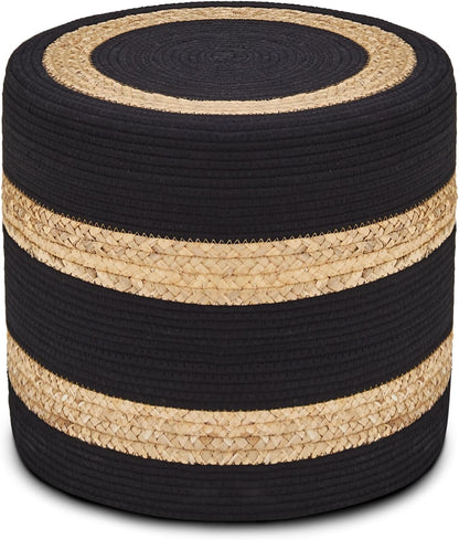 Cplxroc Ottoman Poof, Natural Seagrass Poufs, Hand Weave Round Footstool, Pouffe Accent Chair, Home Decorative Seat, Boho Deco Floor Chair for Living Room, Bedroom (18inch 68LH)