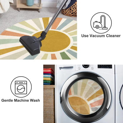 STARUIA Boho Sun Round Area Rug for Living Room, 6 Ft Washable Nursery Rug for Playroom, Colorful Circle Rugs for Kids Bedroom, Non-Slip Circluar Carpet Soft Large Kid Rug for Classroom Dorm