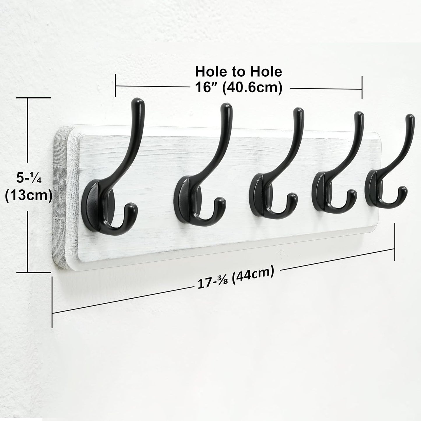 Dseap Coat Rack Wall: Patented, Heavy-Duty, 5-Double-Hooks Wooden Wall Mounted Coat Rack Coat Hanger Hook Rail for Winter Coats Hat Jacket Clothing, White & Black, Pack of 2