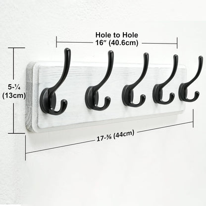 Dseap Coat Rack Wall: Patented, Heavy-Duty, 5-Double-Hooks Wooden Wall Mounted Coat Rack Coat Hanger Hook Rail for Winter Coats Hat Jacket Clothing, White & Black, Pack of 2