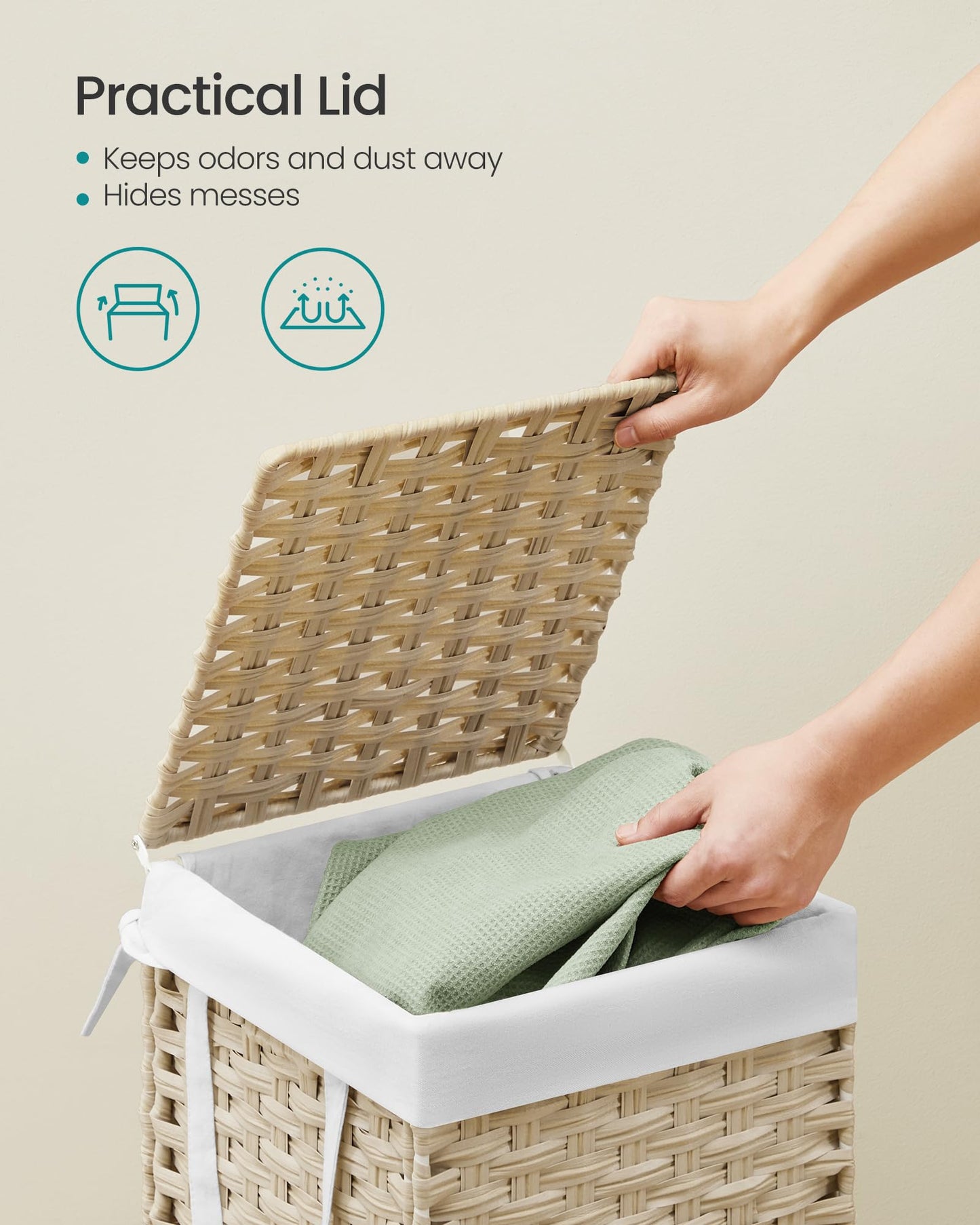 SONGMICS Laundry Hamper with Lid, 17.2 Gallon (65L) Synthetic Rattan Clothes Laundry Basket with