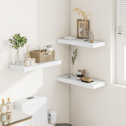 White Floating Shelves for Wall, 24 Inch X 12 Deep Shelves for Room Wall Mounted，2" Thick Heavy Duty Holds 55lbs Floating Shelf for Bedroom Bathroom Kitchen Laundry Room, Set of 2