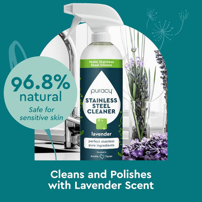 Puracy Stainless Steel Cleaner, Natural Stainless Steel Sink Cleaner, Stainless Steel Cleaner for Appliances, Sink Cleaner and Polish Kitchen Cleaner, Stainless Steel Refrigerator Spray (Lavender)
