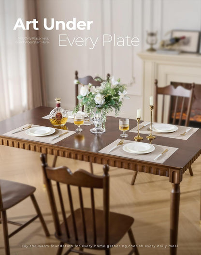 Leetaltree Beige Placemats Set of 6 - Heat Resistant Non-Slip Place mats for Dining Table, Washable Durable PVC Vinyl Woven Table Mats（Beige, 6）