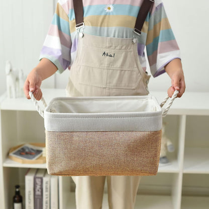 Storage Basket Fabric Sturdy Canvas Storage Bins Organizer with Handles for Clothes and Storage Foldable Storage Boxes Cubes