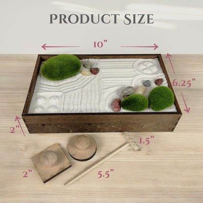 Wooden Stackable Zen Garden | White Sand with Rake & Accessories | Minimalist Decor Gift for Relaxation