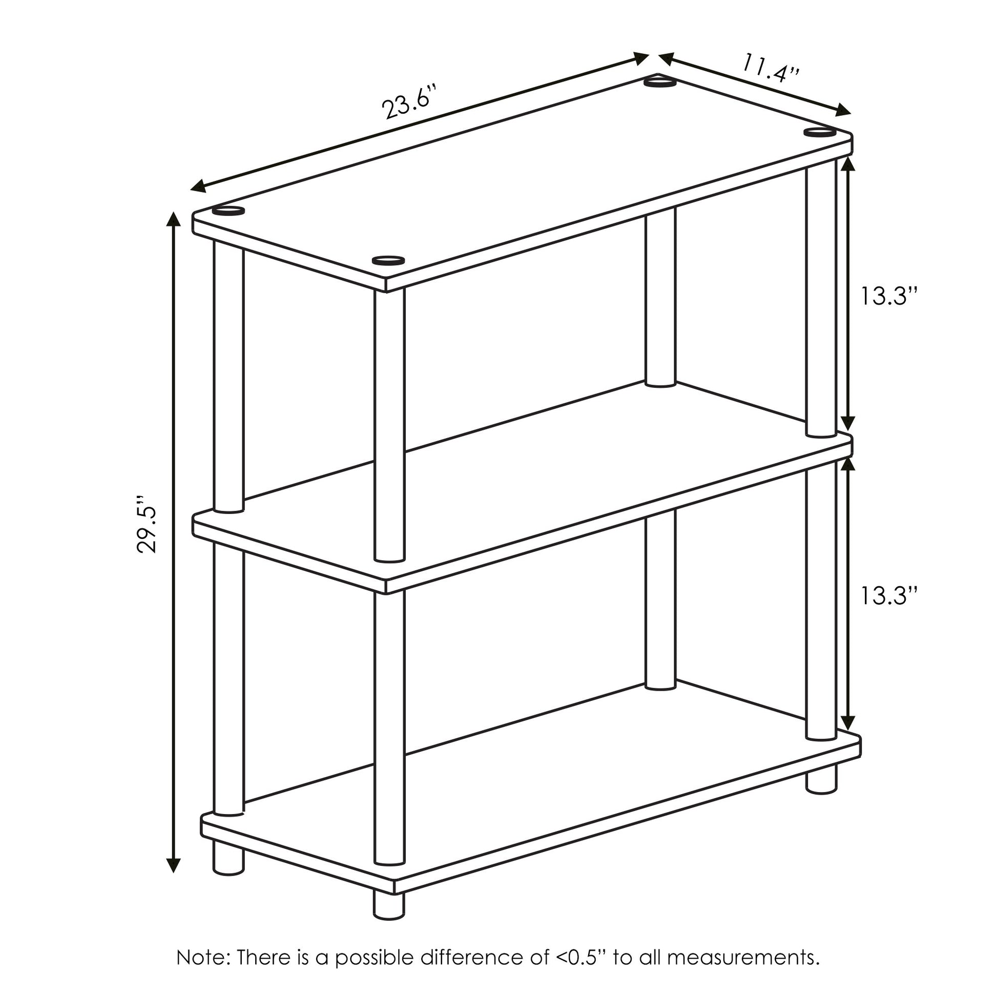 Furinno TURN-N-TUBE Storage Shelves, 3-Tier Book Shelf, Corner Shelf, Toolless Open Shelves, for
