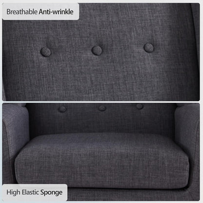 HUIMO Button-Tufted Accent Chairs Set of 2,Upholstered Reading Living Room Chair,Mid Century Modern Chair with Linen Fabric, Club Chair,Comfy Arm Chairs for Living Room,Bedroom,Grey