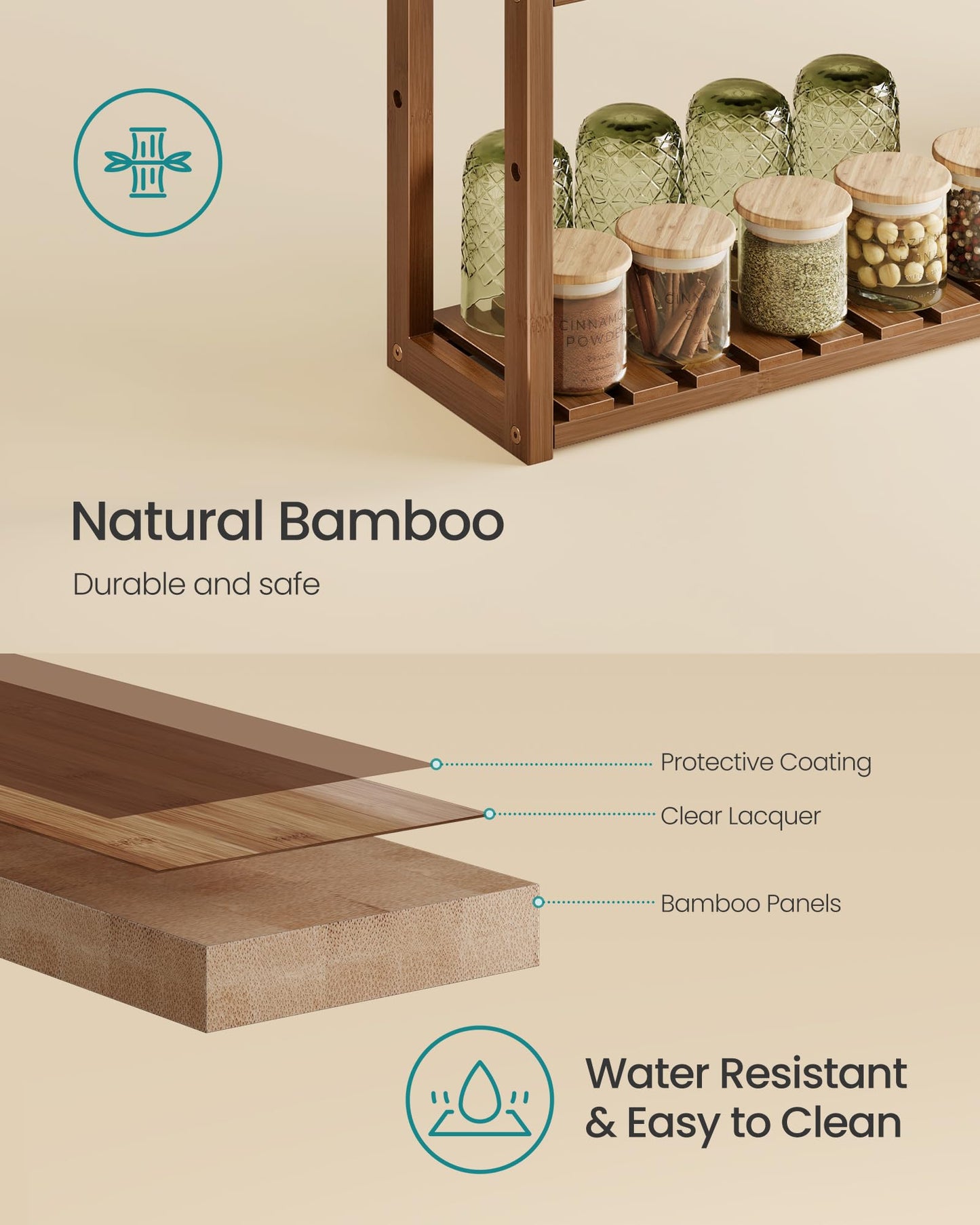 SONGMICS Bamboo Bathroom Shelf, 3-Tier Adjustable Plants Rack, Wall-Mounted or Stand, in The Living