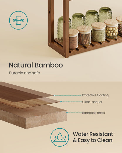 SONGMICS Bamboo Bathroom Shelf, 3-Tier Adjustable Plants Rack, Wall-Mounted or Stand, in The Living