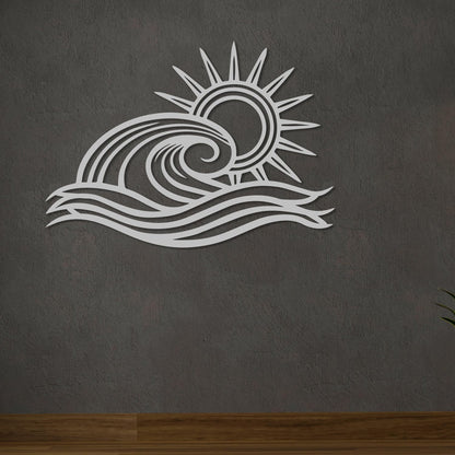 Wita Home Ocean Wave Metal Wall Art, Sun Beach Decor, Coastal Large Wall Sculpture for Home, Indoor/Outdoor Use, Nautical Wall Hanging, Eye-Catching Addition to Living Room (Gold, 24 x 14 inches)