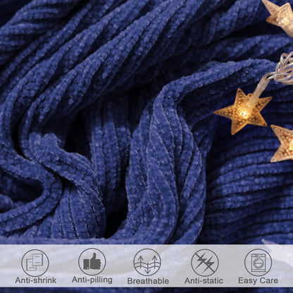 lifein Throw Blanket for Couch, Soft Boho Decor Bed Throw,Cozy Blue Chenille Knitted Small Farmhouse Lightweight Throw for Spring(Blue,50 * 60")