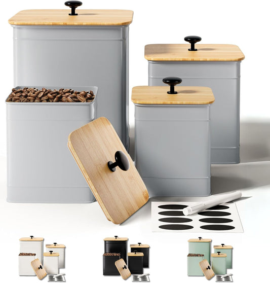 Kitchen Canisters for Countertop Set of 4 with Customizable Chalkboard Labels & Marker Pen - Big