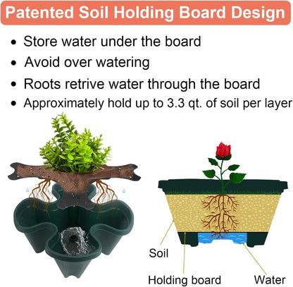 DUNCHATY Stackable Planter, Vertical Garden Planter with Wheels and Tools, Self Watering Strawberry Planter Indoor/Outdoor 4 Tier Herb Planter Pots for Growing Vegetables and Succulents,Pine Green