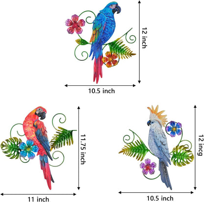Yonivexis Metal Birds Wall Art Decor 3D Colorful Birds Sculpture Parrot Outdoor Hanging Decor Bird Wall Art Decorations Fence Patio Balcony Living Room, Style 5
