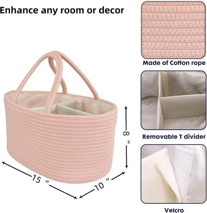 Diaper Caddy Organizer Cotton Rope Baby Basket Nursery Storage and Portable Tote Bag for Car Ideal Baby Shower Gifts and Registry Must-Have for Newborn Essentials large coral pink