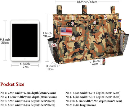 Surblue Bedside Caddy Hanging Organizer Storage Bag Pocket for Bunk, Hospital, College Dorm Rooms, Baby Bed Rails, Camp - 8 Pockets (Large, Desert)