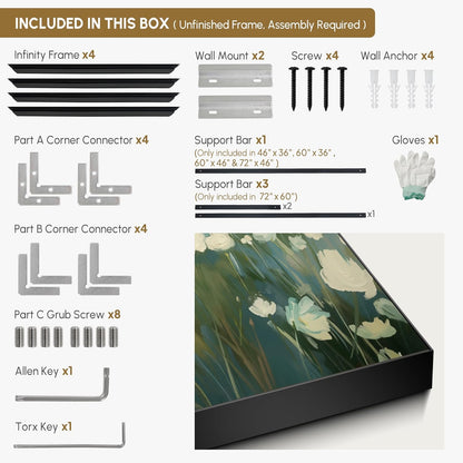 SIGNWIN 60"x72" Extra Large Framed Wall Art White Wildflower Field in Impressionist Style, Soft Floral Landscape for Home Living Room Bedroom Decor (Frame Assembly Required)