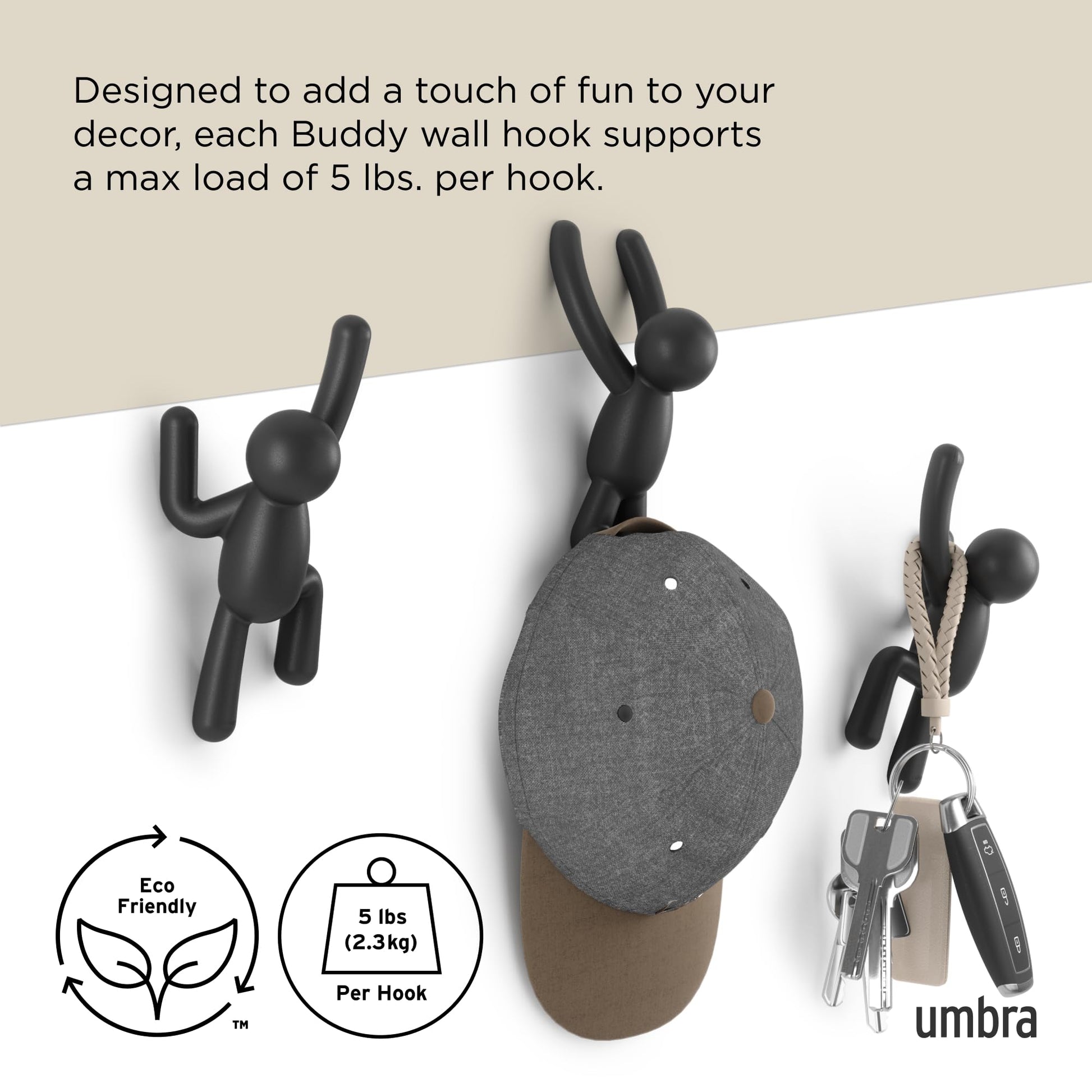 Umbra Buddy Wall Hooks – Decorative Wall Mounted Coat Hooks for Hanging Coats, Scarves, Bags