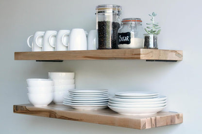 Urban Legacy Deep Floating Shelves | Wormy Maple with Furniture Grade Clear Coat | Low Profile Brackets | Set of 2 (36" x 11" x 2")