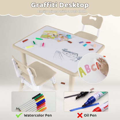 Kids Table and 2 Chairs Set, Height Adjustable (17.7"-26.1") Toddler Table and Chair Set, Multi-Activity Table with Graffiti Desktop, Children’s Table and Chairs for Classroom, Home & Daycare