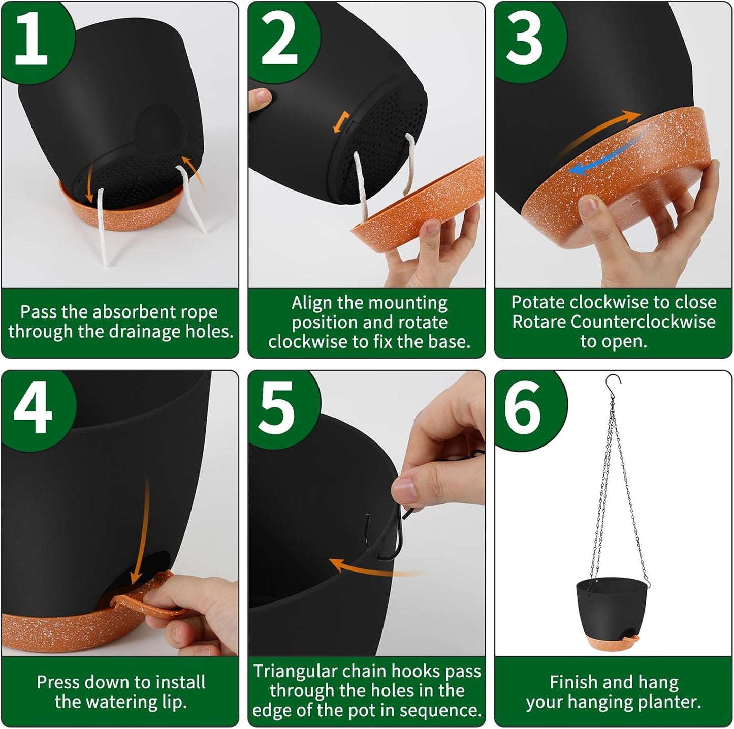 GARDIFE Hanging planters for Indoor Plants, 8 inch Hanging Planter, Self Watering Plant Pot, 2 Pack self Watering Hanging Planter, Black