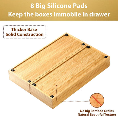 Umilife Bamboo Kitchen Utensils Organizer, Extra Long High Silverware Drawer Holder, Flatware Cutlery Storage Box, Multi-Use Drawer Divider in Office, Bathroom, Pantry - 17"x6"x2.5" (Set of 2)