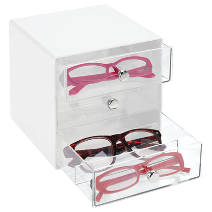 iDesign Divided 3-Drawer Stackable Organizer for Glasses, Sunglasses, and Readers - White/Clear