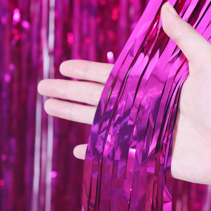 3 Pack 3.3x8.2 Feet Pink Foil Fringe Backdrop Curtains, Tinsel Streamers Birthday Party Decorations, Fringe Backdrop for Graduation, Baby Shower, Gender Reveal, Disco Party