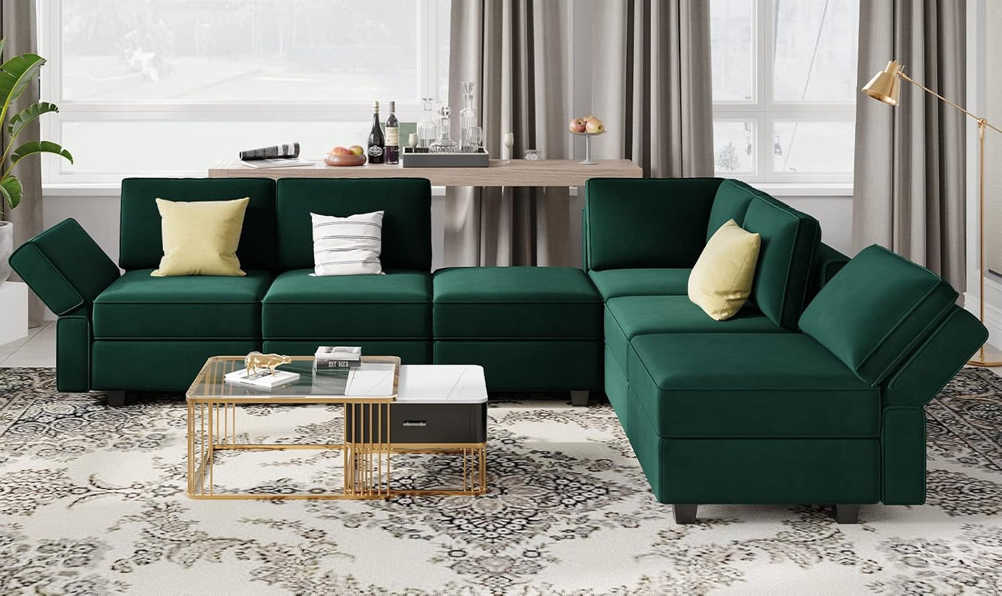 Belffin Storage Ottoman Module for Modular Sectional Sofa Square Seat Cube Velvet Foot Stool Green