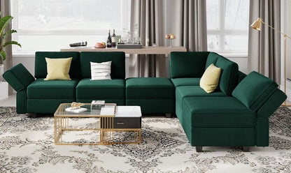 Belffin Storage Ottoman Module for Modular Sectional Sofa Square Seat Cube Velvet Foot Stool Green