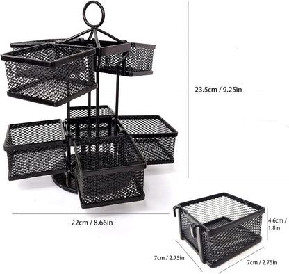 Tea Bag Organizer Coffee Holder Storage Spinning Carousel Basket Black Adjustable Tea Caddy For Kitchen Counter, Countertop, Cabinet
