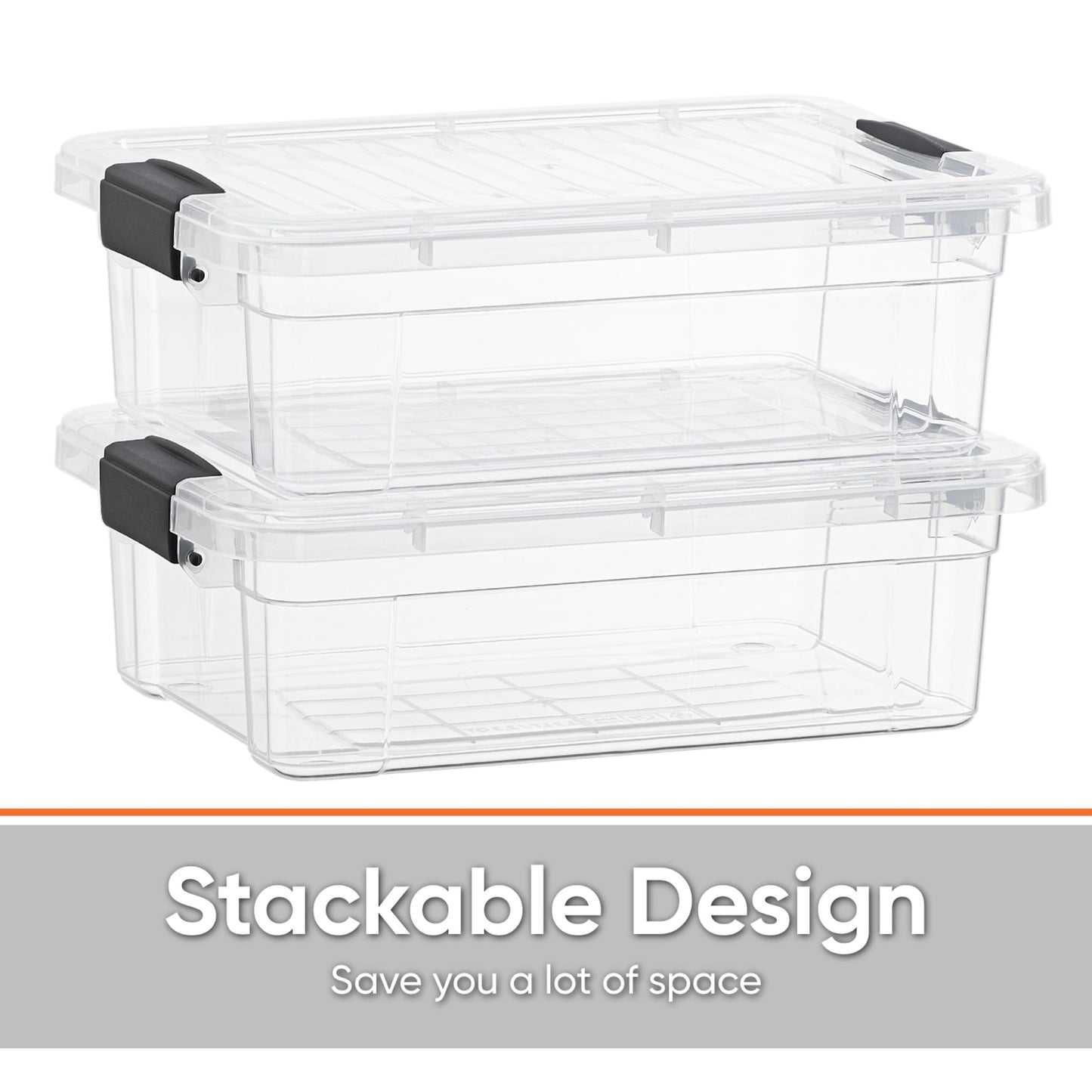 Superio Clear Storage Bins with Lids, 14.7 Quart BPA Free Plastic Containers, Transparent Boxes for