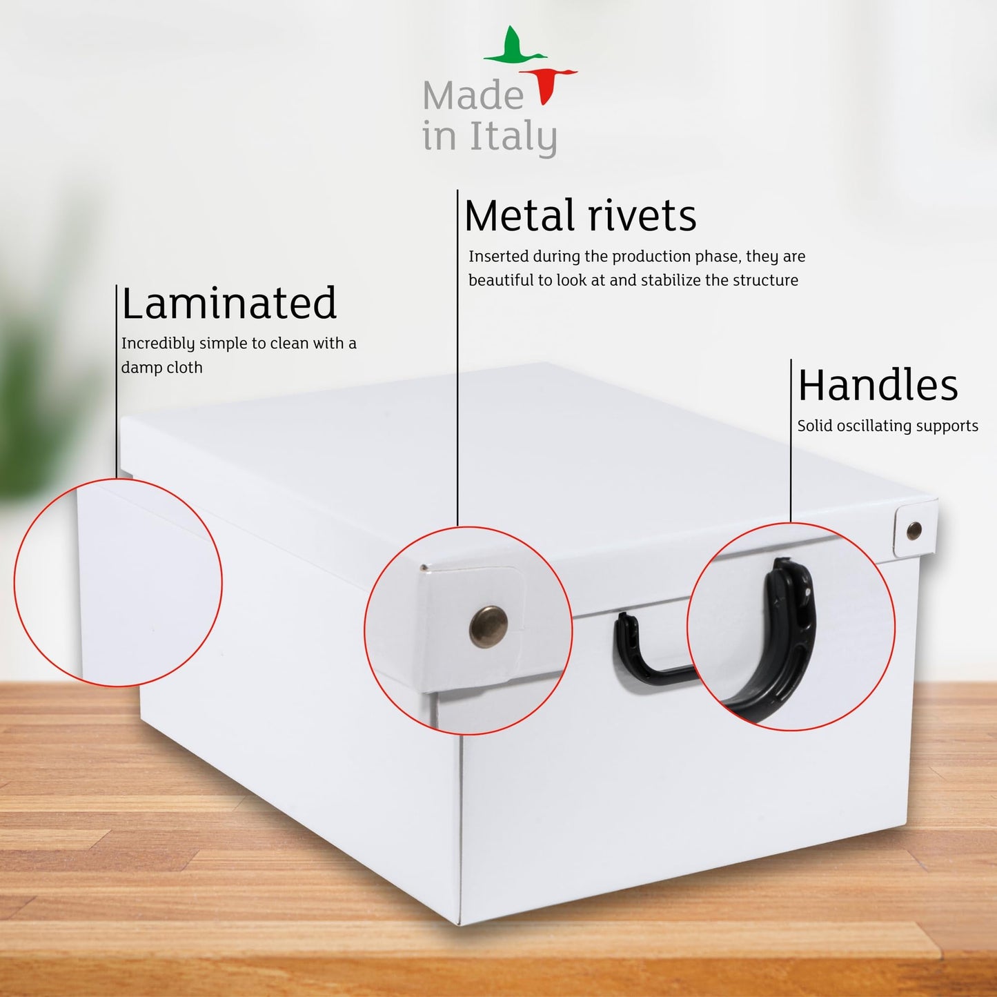 Lavatelli: Storage Box: Medium - White - Lid & Side Handles, Decorative Cardboard Organizer