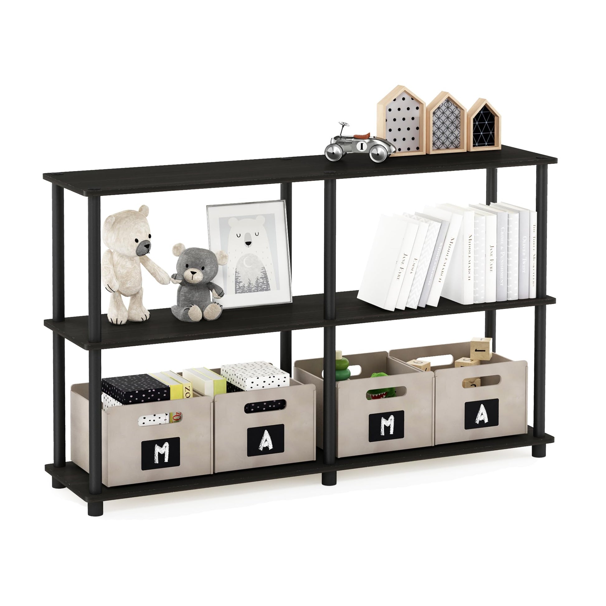 Furinno TURN-N-TUBE Storage Shelves, 3-Tier 47.4 Wide Book Shelf, Corner Shelf, Toolless Open