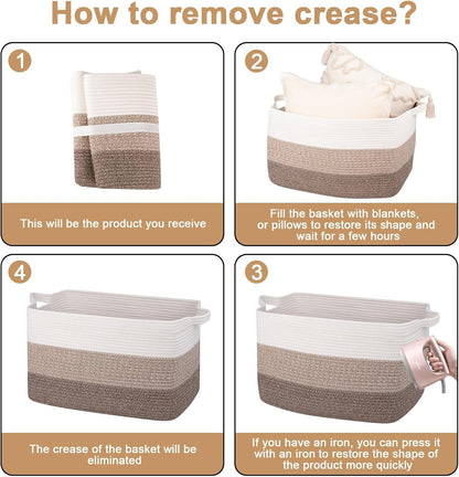 OIAHOMY Rectangle Woven Storage Basket - Nursery Cotton Rope Baskets for Storage, Toy Basket Organizing for Living Room, 17.7"x13.8"x11"- Pack of 3 - Gradient Yellow