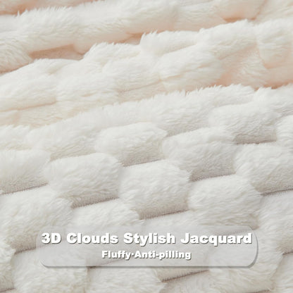 NEWCOSPLAY Super Soft King Blanket Ivory Premium Silky Flannel Fleece 3D Clouds Stylish Jacquard Lightweight Bed Blanket All Season Use 350GSM (Ivory, King(90"x110"))
