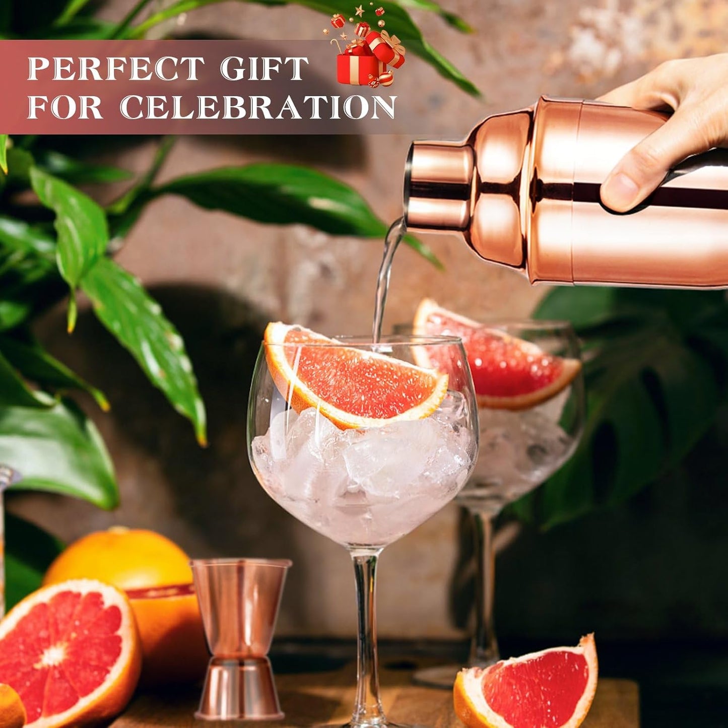 Cocktail Shaker Set, Mixology Bartender Kit 10-Piece Bar Tool Set with Stylish Bamboo Stand, Bar kit: Matini Shaker Mixing Spoon Muddler Jigger Cocksrew for Barware Set | Rose