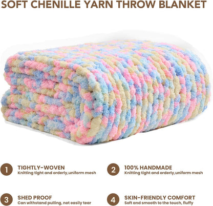 L'AGRATY Chunky Knit Blanket Throw: 50''x60'' Chenille Chunky Knitted Throw Blankets for Bed Couch - Handmade Thick Cable Knit Blanket - Large Crochet Rope Blankets for Home Decor